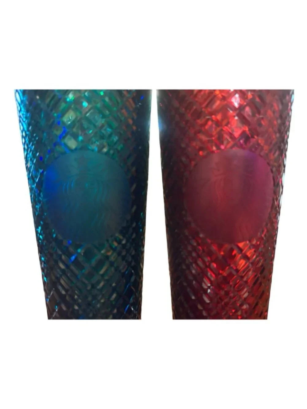 Two Starbucks Jeweled Venti Cold Cup Tumblers 24oz Emerald Green & Ruby Red New